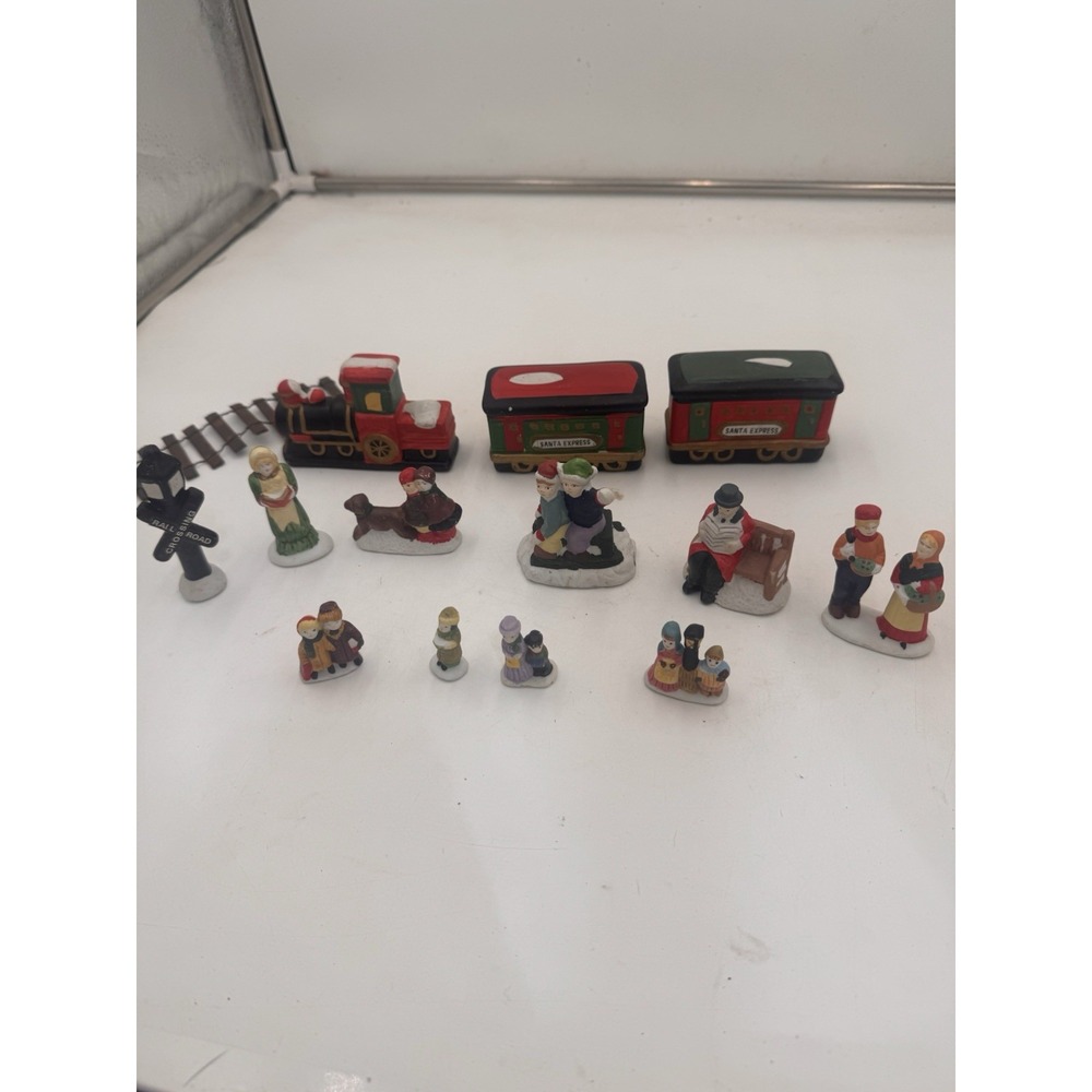 Vintage Christmas Village Lot of 15+ Santa Express Train Figures Holiday Decor